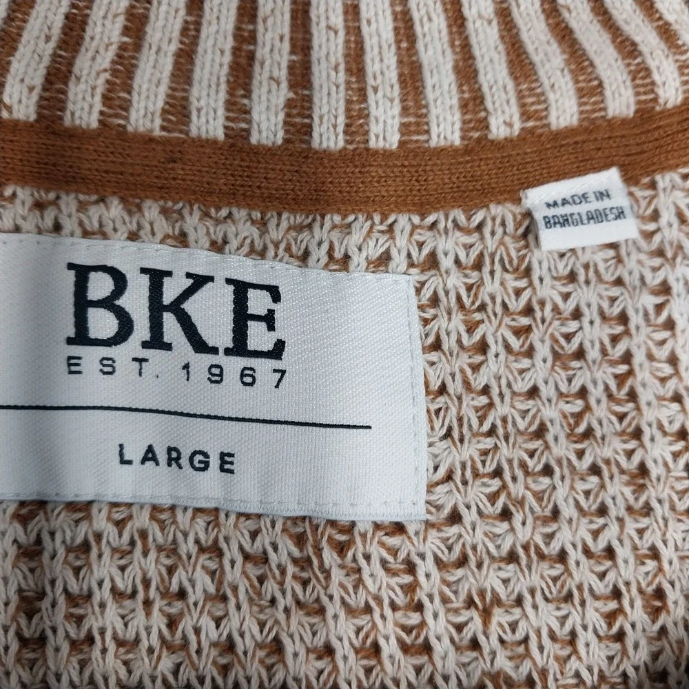 BKE Mens Quarter Zip Pullover Sweater Textured Cotton Large Tan Marled
